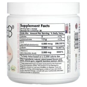 Thực phẩm bổ sung Sufficient C Abundant-B High Dosed B-12 & Biotin Drink Mix Pink Lemonade 108 g 051497371661