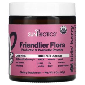 Thực phẩm chức năng Sunbiotics Kids! Friendlier Flora Probiotic & Prebiotic Powder Berry 5 Billion 2 oz (56 g) 850018464963