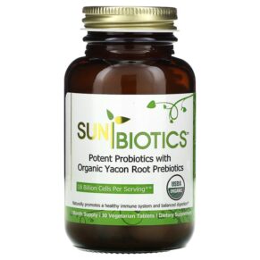Thực phẩm chức năng Sunbiotics Potent Probiotics With Organic Yacon Root Prebiotics 30 Vegetarian Tablets 850020805136