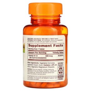 Thực phẩm bổ sung Sundown Naturals B-12 500 mcg 200 Tablets 030768126087