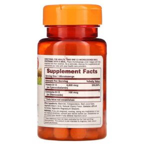 Thực phẩm bổ sung Sundown Naturals Dissolvable B12 Cherry Flavored 6.000 mcg 60 Microlozenges 030768185657