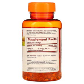 Thực phẩm bổ sung Sundown Naturals Vitamin D3 25 mcg (1.000 IU) 400 Softgels 030768199951