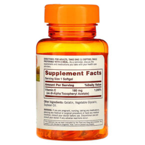 Thực phẩm bổ sung Sundown Naturals Vitamin E 180 mg (400 IU) 100 Softgels 030768032685