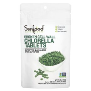 Thực phẩm chức năng Sunfood Broken Cell Wall Chlorella Tablets 250 mg 228 Tablets 2 oz (57 g) 803813010620