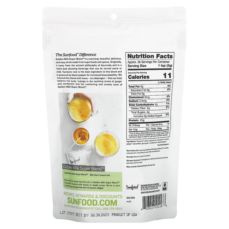Sunfood Organic Golden Milk Super Blend Powder 6 oz (168 g) 2 Thực phẩm bổ sung Sunfood Organic Golden Milk Super Blend Powder 6 oz (168 g) 803813101168