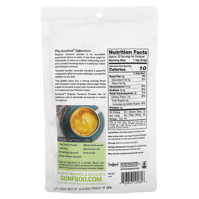 Sunfood Organic Turmeric Powder 4 oz (113 g) 2 Thực phẩm bổ sung Sunfood Organic Turmeric Powder 4 oz (113 g) 803813101816
