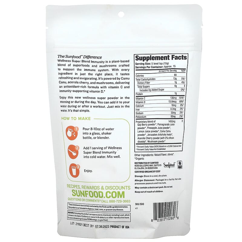 Sunfood Organic Wellness Super Blend Immunity 8 oz (227 g) 2 Thực phẩm bổ sung Sunfood Organic Wellness Super Blend Immunity 8 oz (227 g) 803813102806