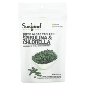 Thực phẩm chức năng Sunfood Spirulina & Chlorella Super Algae Tablets 250 mg Approx. 228 Tablets 2 oz (57 g) 803813100758