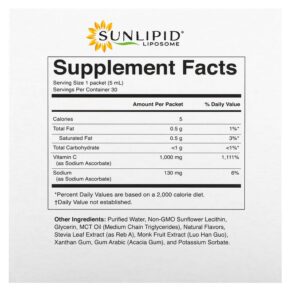 Thực phẩm bổ sung Sunlipid Liposomal Vitamin C 30 Packets 0.17 fl oz (5 ml) Each 810012470001