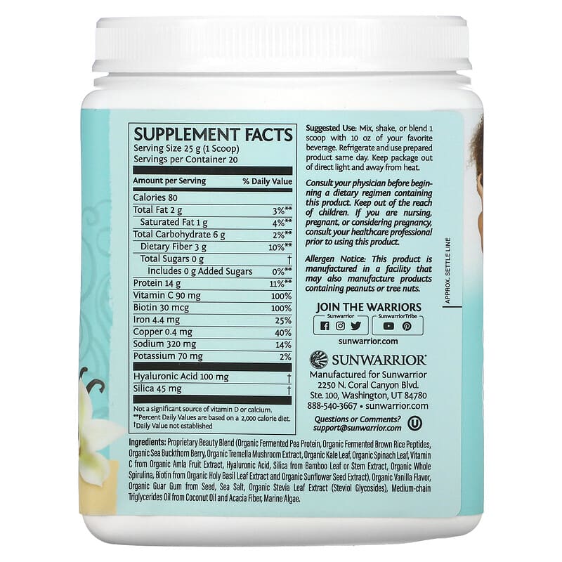 Sunwarrior Collagen Building Protein Peptides Tahitian Vanilla 1.1 lb (500 g) 2 Thực phẩm bổ sung Sunwarrior Collagen Building Protein Peptides Tahitian Vanilla 1.1 lb (500 g) 814784026527