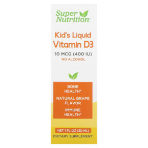 Thực phẩm chức năng Super Nutrition Kid’s Liquid Vitamin D3 No Alcohol Grape 10 mcg (400 IU) 1 fl oz (30 ml) 898220021970