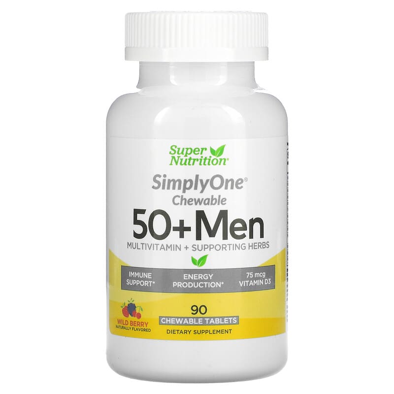 Super Nutrition SimplyOne 50+ Men Multivitamin + Supporting Herbs Wild-Berry 90 Chewables 8 Thực phẩm chức năng Super Nutrition SimplyOne 50+ Men Multivitamin + Supporting Herbs Wild-Berry 90 Chewables 033739002878