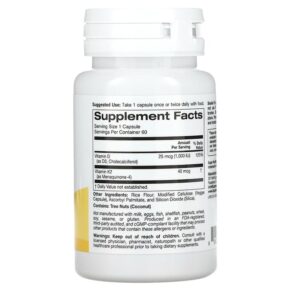 Thực phẩm bổ sung Super Nutrition Vitamin D3 + K2 60 Veggie Capsules 898220021239