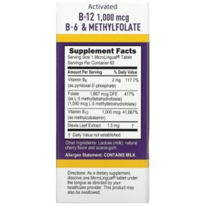 Thực phẩm bổ sung Superior Source Activated B-12 Methylcobalamin B-6 (P-5-P) & Methylfolate 60 MicroLingual Instant Dissolve Tablets 076635904709