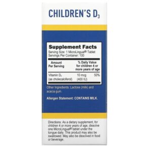 Thực phẩm bổ sung Superior Source Children's D3 10 mcg (400 IU) 100 MicroLingual Instant Dissolve Tablets 076635910502