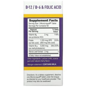 Thực phẩm bổ sung Superior Source Methylcobalamin B-12 B-6 & Folic Acid 5.000 mcg 60 MicroLingual Instant Dissolve Tablets 076635907601