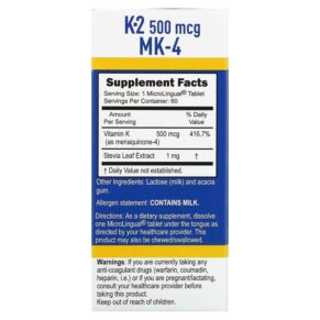 Thực phẩm bổ sung Superior Source Vitamin K-2 500 mcg 60 MicroLingual Instant Dissolve Tablets 076635904105