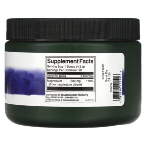 Thực phẩm bổ sung Swanson 100% Pure Magnesium Citrate Powder Unflavored 630 mg 8.6 oz (244 g) 087614117546