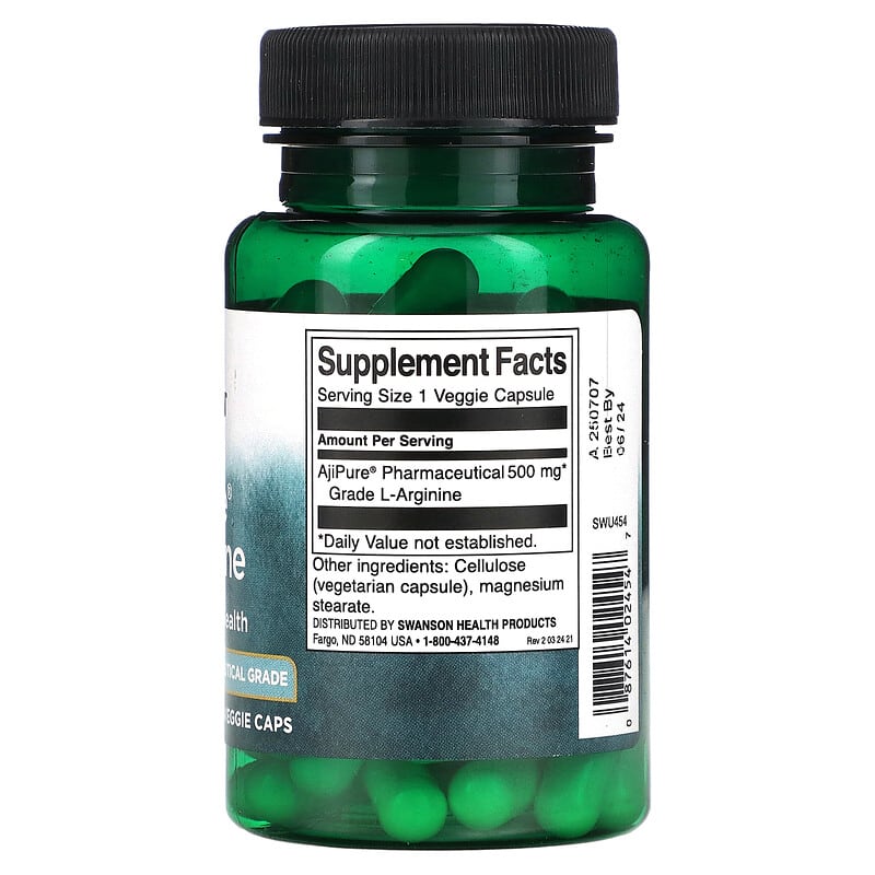 Swanson AjiPure L-Arginine 500 mg 60 Veggie Caps 2 Thực phẩm bổ sung Swanson AjiPure L-Arginine 500 mg 60 Veggie Caps 087614024547