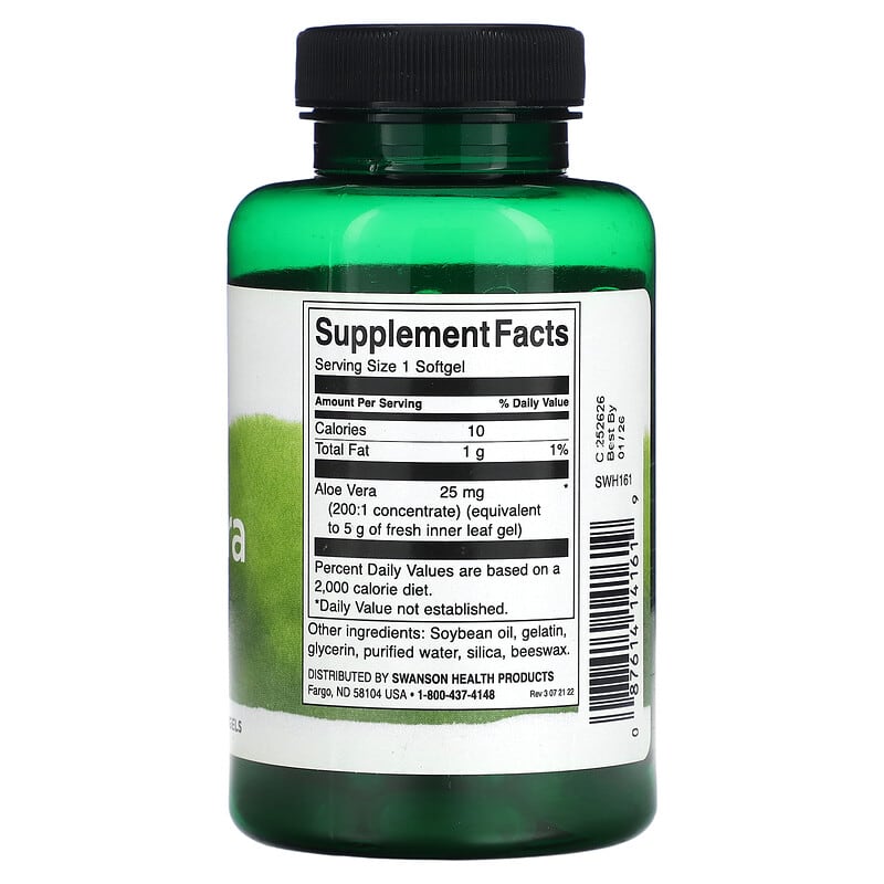 Swanson Aloe Vera 25 mg 100 Softgels 2 Thực phẩm bổ sung Swanson Aloe Vera 25 mg 100 Softgels 087614141619