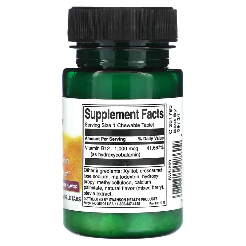 Swanson B12 Hydroxycobalamin Mixed Berry 1.000 mcg 60 Chewable Tabs 2 Thực phẩm bổ sung Swanson B12 Hydroxycobalamin Mixed Berry 1.000 mcg 60 Chewable Tabs 087614028699