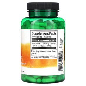 Thực phẩm bổ sung Swanson B6 Pyridoxine 100 mg 250 Capsules 087614010229