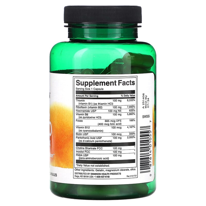 Swanson Balance B-100 Complex High Potency 100 Capsules 2 Thực phẩm bổ sung Swanson Balance B-100 Complex High Potency 100 Capsules 087614010557