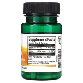 Thực phẩm bổ sung Swanson Biotin 5.000 mcg 30 Capsules 087614112398