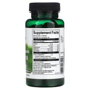 Thực phẩm bổ sung Swanson Certified Organic Spirulina 500 mg 180 Tablets 087614060446