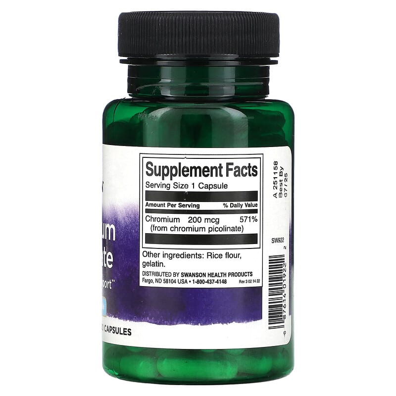 Swanson Chromium Picolinate 200 mcg 100 Capsules 2 Thực phẩm bổ sung Swanson Chromium Picolinate 200 mcg 100 Capsules 087614019222