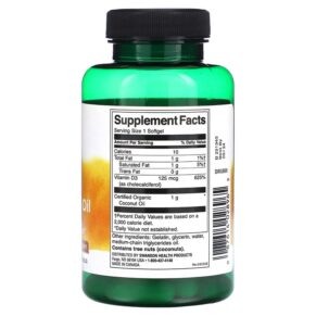 Thực phẩm bổ sung Swanson D3 with Coconut Oil Highest Potency 5.000 IU 60 Softgels 087614028965