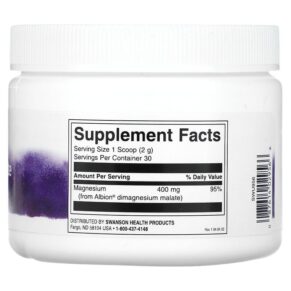 Thực phẩm bổ sung Swanson DiMagnesium Malate Powder 400 mg 2.1 oz (60 g) 087614029566