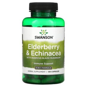 Thực phẩm chức năng Swanson Elderberry & Echinacea with Agaricus Blazei Mushroom 120 Capsules 087614110448