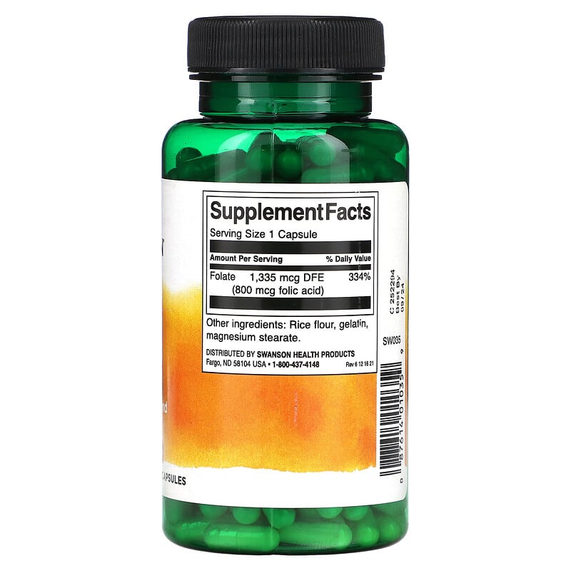 Swanson Folic Acid 800 mcg 250 Capsules 2 Thực phẩm bổ sung Swanson Folic Acid 800 mcg 250 Capsules 087614010359