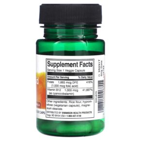 Thực phẩm bổ sung Swanson Folic Acid & B12 30 Veggie Caps 087614026701