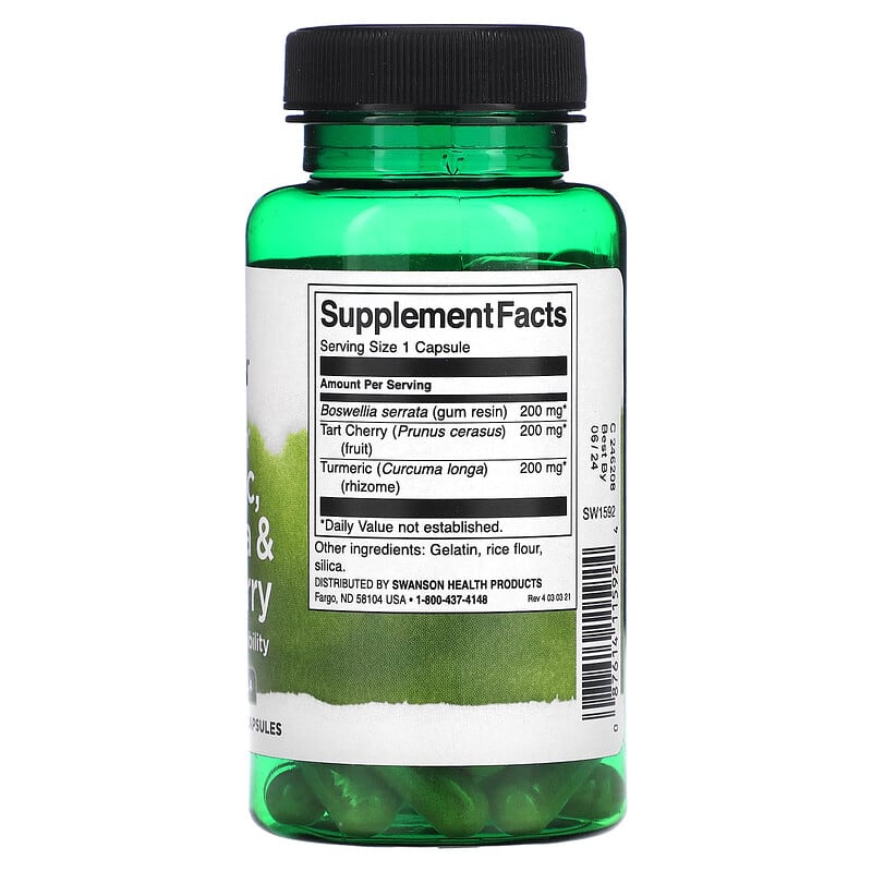 Swanson Full Spectrum Turmeric Boswellia & Tart Cherry 60 Capsules 2 Thực phẩm bổ sung Swanson Full Spectrum Turmeric Boswellia & Tart Cherry 60 Capsules 087614115924