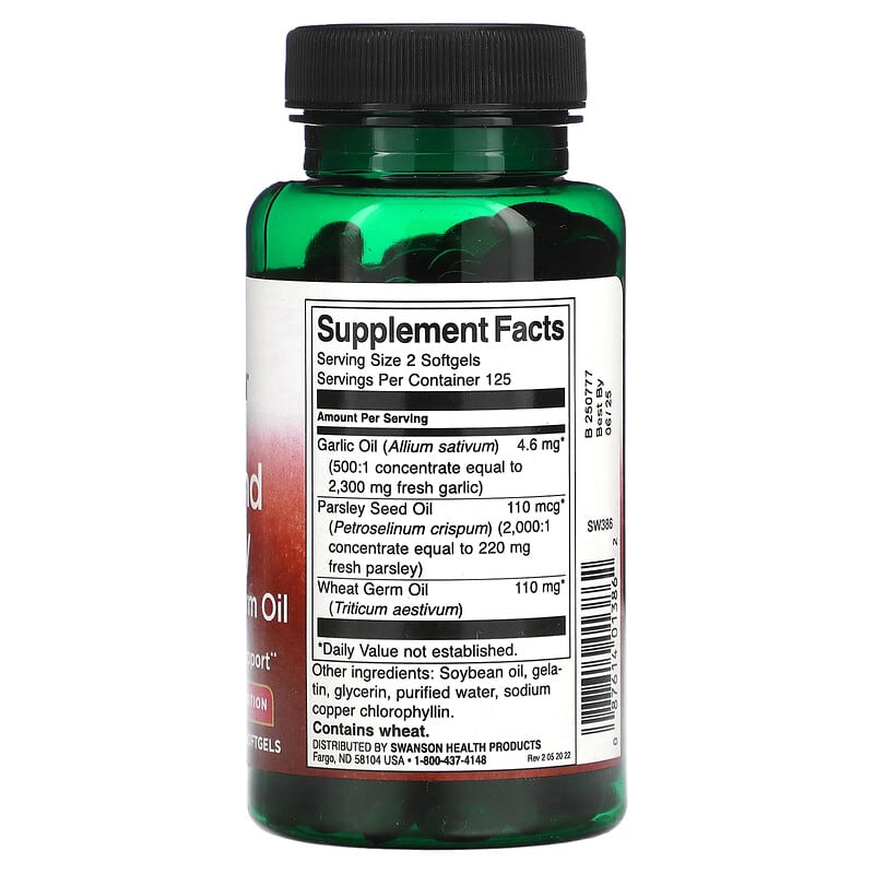 Swanson Garlic and Parsley with Wheat Germ Oil 250 Softgels 2 Thực phẩm bổ sung Swanson Garlic and Parsley with Wheat Germ Oil 250 Softgels 087614013862
