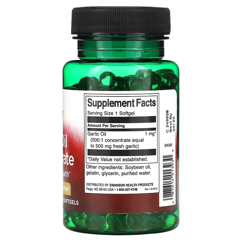 Swanson Garlic Oil Concentrate 500 mg 250 Softgels 2 Thực phẩm bổ sung Swanson Garlic Oil Concentrate 500 mg 250 Softgels 087614013930