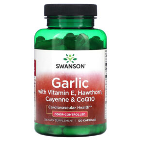 Thực phẩm chức năng Swanson Garlic with Vitamin E Hawthorn Cayenne & CoQ10 120 Capsules 087614090238