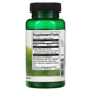 Thực phẩm bổ sung Swanson Ginkgo Biloba Extract 120 mg 100 Veggie DRcaps 087614020334