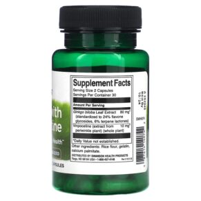 Thực phẩm bổ sung Swanson Ginkgo with Vinpocetine Standardized 60 Capsules 087614140742