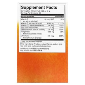 Thực phẩm bổ sung Swanson Immunity Assist with C plus Vitamin D & Zinc Natural Citrus 30 Stick Packs 0.28 oz (8 g) each 087614118024