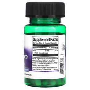 Thực phẩm bổ sung Swanson Iron Citrate Active Form 25 mg 60 Veggie Capsules 087614113777