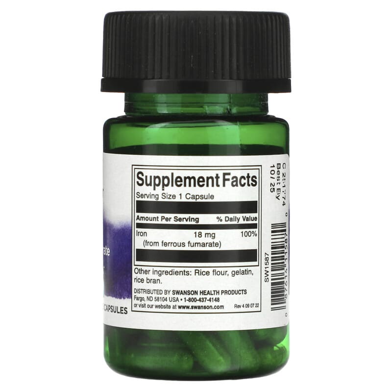 Swanson Iron Ferrous Fumarate 18 mg 60 Capsules 2 Thực phẩm bổ sung Swanson Iron Ferrous Fumarate 18 mg 60 Capsules 087614115870
