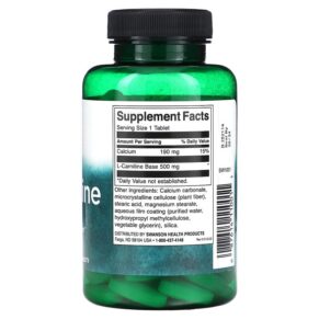 Thực phẩm bổ sung Swanson L-Carnitine 500 mg 100 Tablets 087614110011