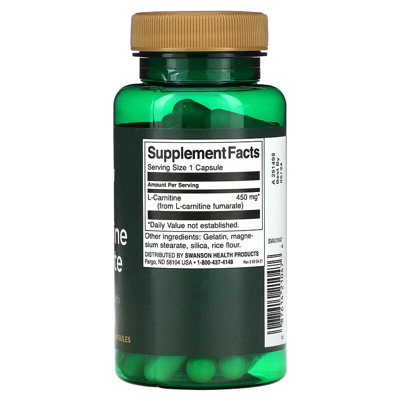 Swanson L-Carnitine Fumarate 450 mg 60 Capsules 2 Thực phẩm bổ sung Swanson L-Carnitine Fumarate 450 mg 60 Capsules 087614210476