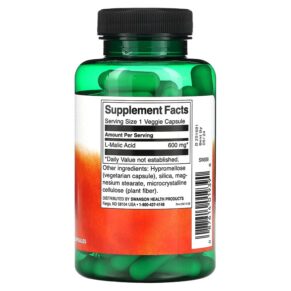 Thực phẩm bổ sung Swanson Malic Acid 600 mg 100 Veggie Capsules 087614019390