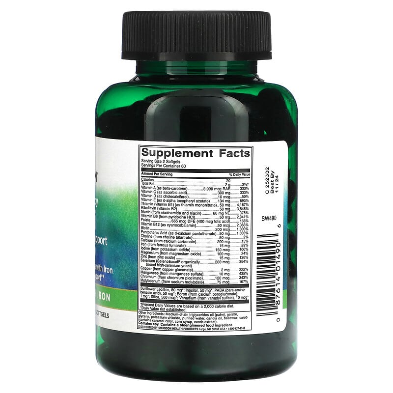 Swanson Multi Plus Immune Support with Iron High Potency 120 Softgels 2 Thực phẩm bổ sung Swanson Multi Plus Immune Support with Iron High Potency 120 Softgels 087614014906