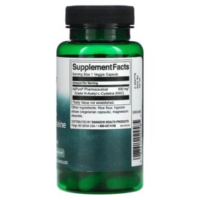 Thực phẩm bổ sung Swanson NAC N-Acetyl L-Cysteine 600 mg 60 Veggie Capsules 087614024585