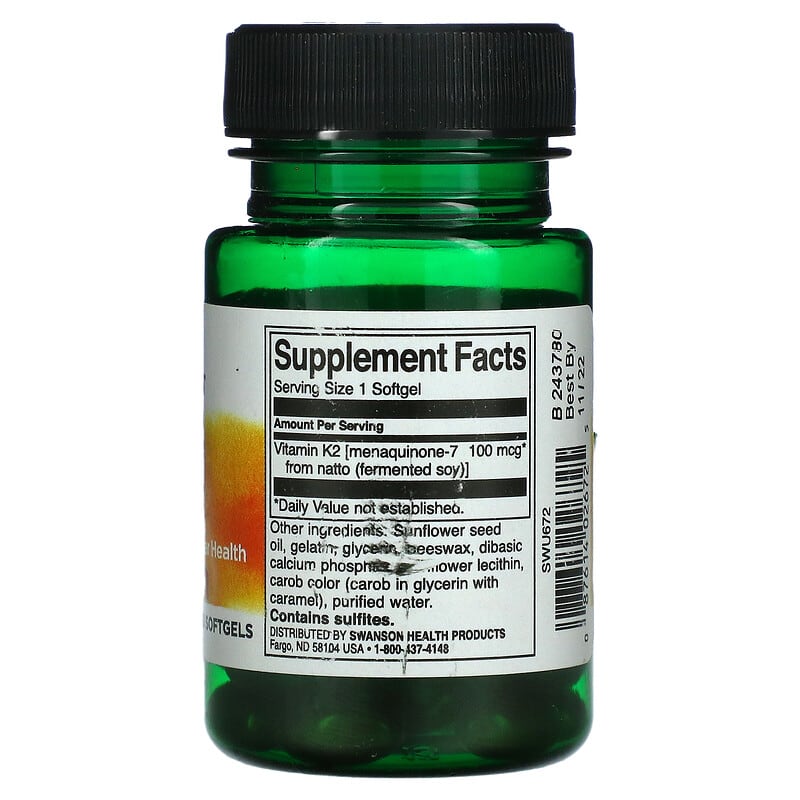 Swanson Natural Vitamin K2 100 mcg 30 Softgels 2 Thực phẩm bổ sung Swanson Natural Vitamin K2 100 mcg 30 Softgels 087614026725